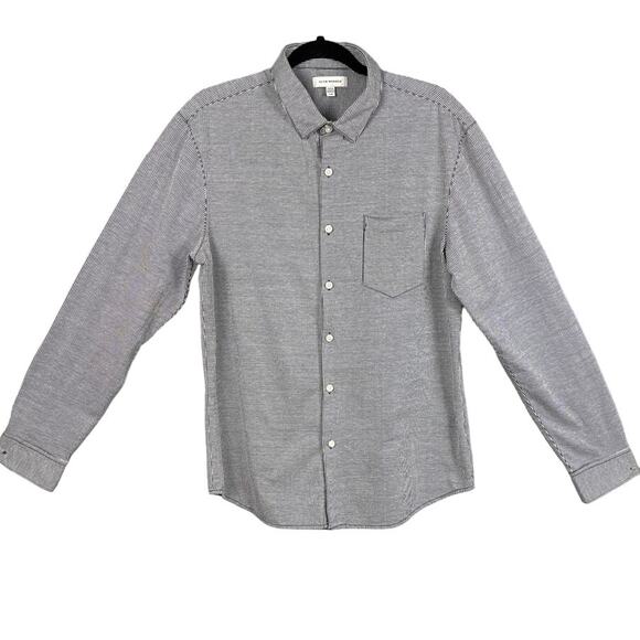 Club Monaco Mens Seersucker Linen Blend Button Down Shirt Blue White Pinstripe L - Picture 1 of 11